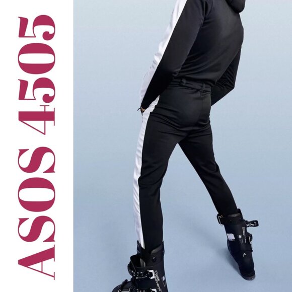 NWT ASOS 4505 MEN’S BLACK SKI SUIT BELTED HOOD WHITE RACING STRIPE MONOCHROME, S - Picture 6 of 16